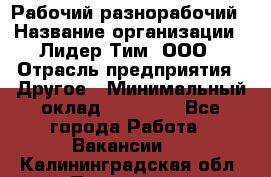 Рабочий-разнорабочий › Название организации ­ Лидер Тим, ООО › Отрасль предприятия ­ Другое › Минимальный оклад ­ 14 000 - Все города Работа » Вакансии   . Калининградская обл.,Приморск г.